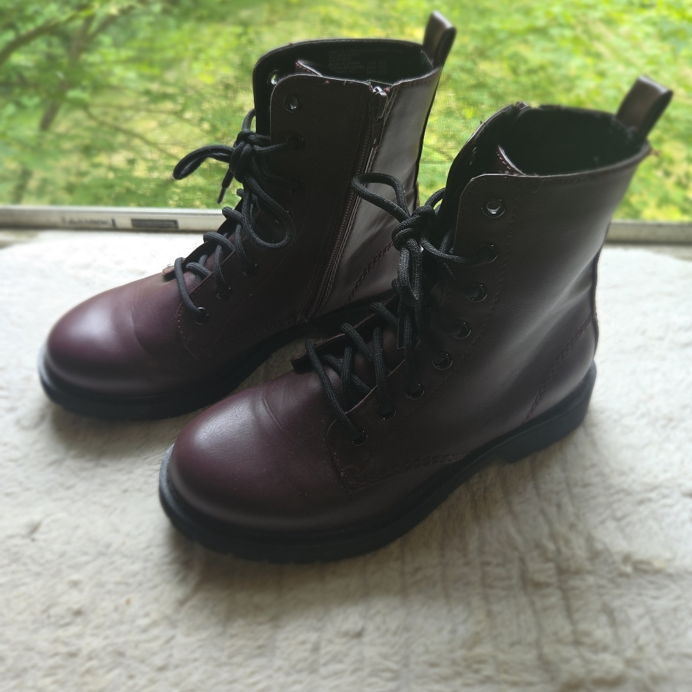 Burgundy Lace-Up Combat Boots